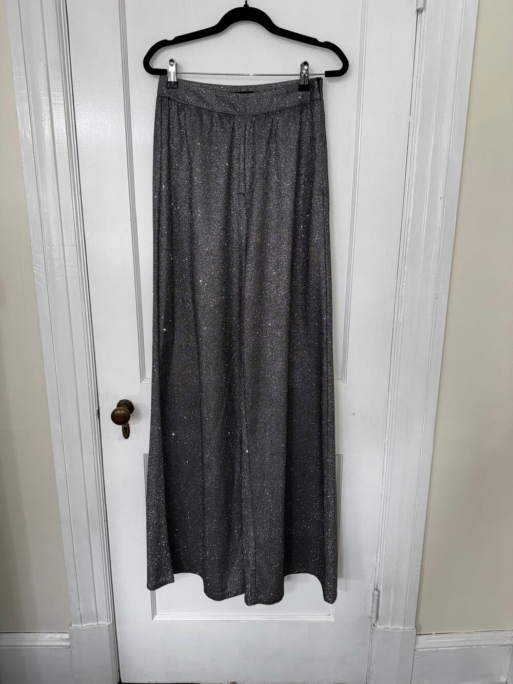 Silver Glitter Wide Leg Trousers - PrettyLittleThing